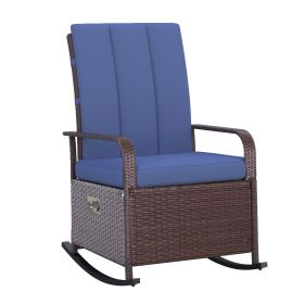 Outsunny Wicker Outdoor Rocking Chair, Patio Recliner with Adjustment Backrest, PE Rattan Lounge Chair with Adjustable Footrest and Cushions for Garde