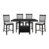 Charcoal Gray Finish 5pc Dining Counter Height Table with Base Storage and 4 Counter Height Chairs Set Casual Style Dining Kitchen Wooden Furniture