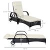 Outsunny Wicker Outdoor Chaise Lounge, 5-Level Adjustable Backrest PE Rattan Pool Lounge Chair with Wheels, Cushion & Headrest, Dark Coffee and Cream