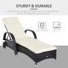 Outsunny Wicker Outdoor Chaise Lounge, 5-Level Adjustable Backrest PE Rattan Pool Lounge Chair with Wheels, Cushion & Headrest, Dark Coffee and Cream