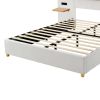 Queen Size Upholstered Platform Bed, Two Outlets and USB Charging Ports on Both Sides, Two Bedside Pillows, Storage Shelves,Velvet, Beige