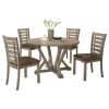 5pcs Table Set Round Dining Table Solid Wood Modern Farmhouse Rustic Look Distressed Look