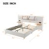 Queen Size Upholstered Platform Bed, Two Outlets and USB Charging Ports on Both Sides, Two Bedside Pillows, Storage Shelves,Velvet, Beige