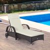 Outsunny Wicker Outdoor Chaise Lounge, 5-Level Adjustable Backrest PE Rattan Pool Lounge Chair with Wheels, Cushion & Headrest, Dark Coffee and Cream