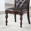 Traditional Set of 2pcs Side Chairs Brown Cherry Solid wood Espresso Leatherette Tufted Formal Dining Room