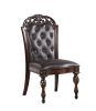 Traditional Set of 2pcs Side Chairs Brown Cherry Solid wood Espresso Leatherette Tufted Formal Dining Room