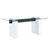 Large modern simple rectangular glass table, which can accommodate 6-8 people, equipped with 0.4-inch tempered glass table top and large MDF table leg