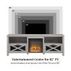 Industrial Farmhouse Metal Mesh Drop-Down X-Door 70" Fireplace TV Stand for 80" TVs - Stone Grey