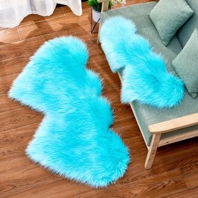 Long Plush Carpet Fuzzy Wool Floor Mat Multicolor Double Heart Soft Fluffy Living Room Bedroom Aldult Child Boy Girl Fashion Lovely (Color: Sky blue)