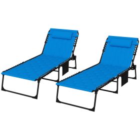 Outsunny Folding Chaise Lounge Set with 5-level Reclining Back, Outdoor Lounge Tanning Chair with Padded Seat, Side Pocket & Headrest for Beach, Yard, (Color: as Pic)