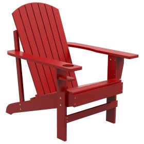 Outsunny Wooden Adirondack Chair, Outdoor Patio Lawn Chair with Cup Holder, Weather Resistant Lawn Furniture, Classic Lounge for Deck, Garden, Backyar (Color: as Pic)