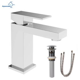 Aqucubic Deck Mounted UPC Brass Basin Mixer Taps Single Handle Bathroom Faucet with pop up drain (Color: Chrome)